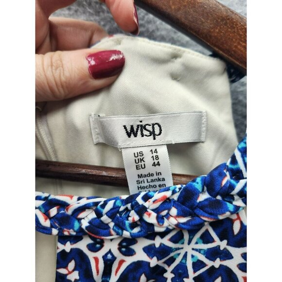 Wisp Womens Sleeveless Blue Patterned Halter Dress Size 14 Polyester Blend - Picture 2 of 6